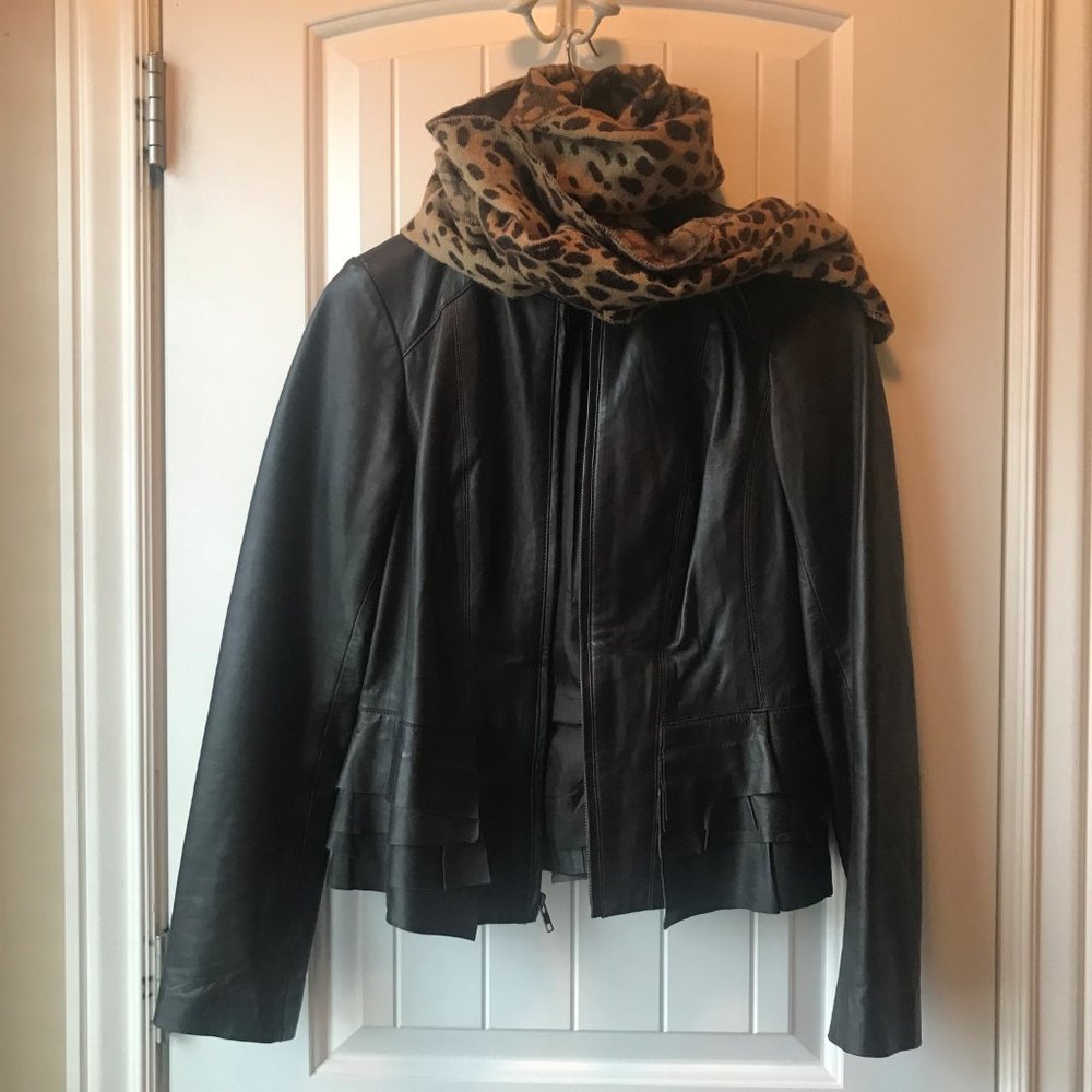 Leather Coat With Ruffle Detail - Picture 4 of 11